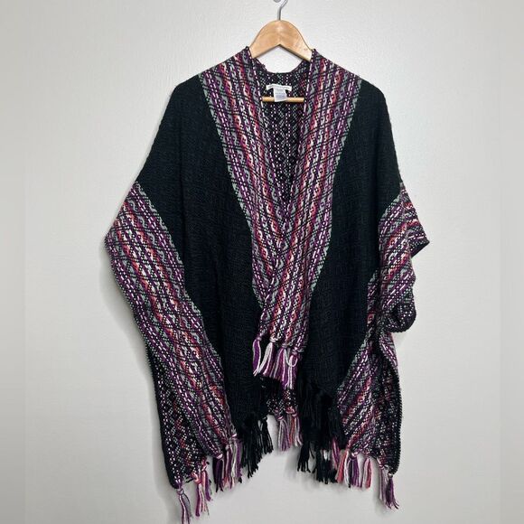 Rebecca Minkoff Women's Chevron Tasseled Poncho Kimono One Size Multicolor - Picture 1 of 7